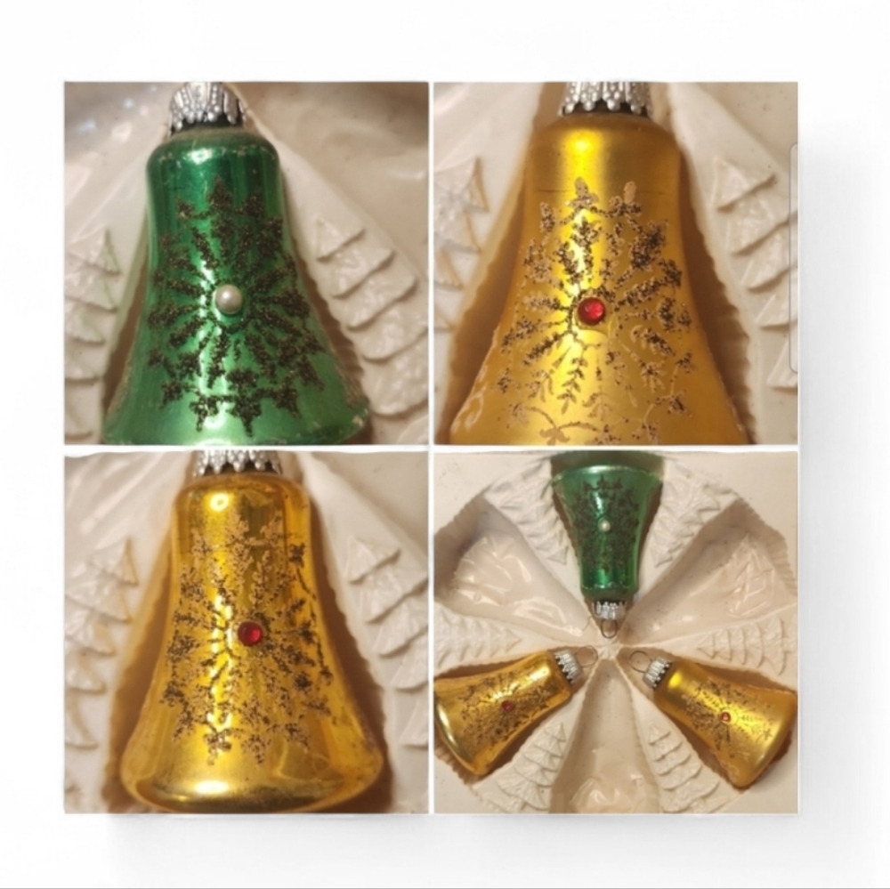 Vintage Kurt Adler Glass Bell Christmas Ornaments Set